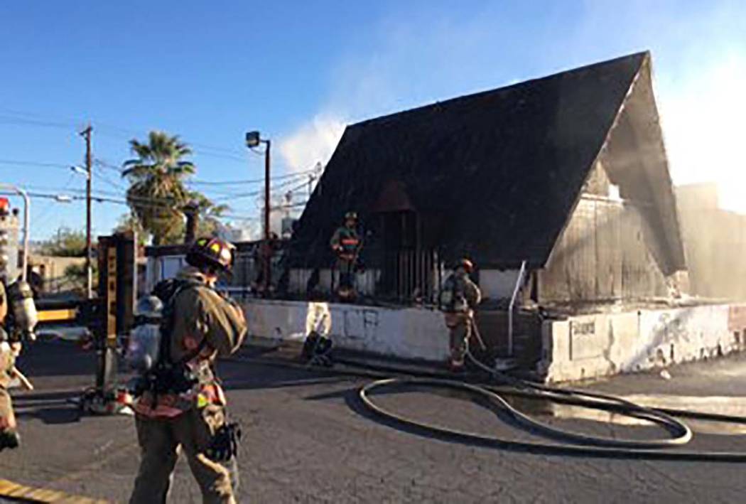 Las Vegas Fire Department crews put out a fire at a vacant restaurant at 1755 E. Charleston Blv ...