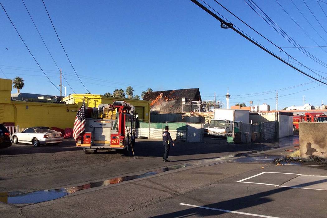 Las Vegas Fire Department crews put out a fire at a vacant restaurant at 1755 E. Charleston Blv ...