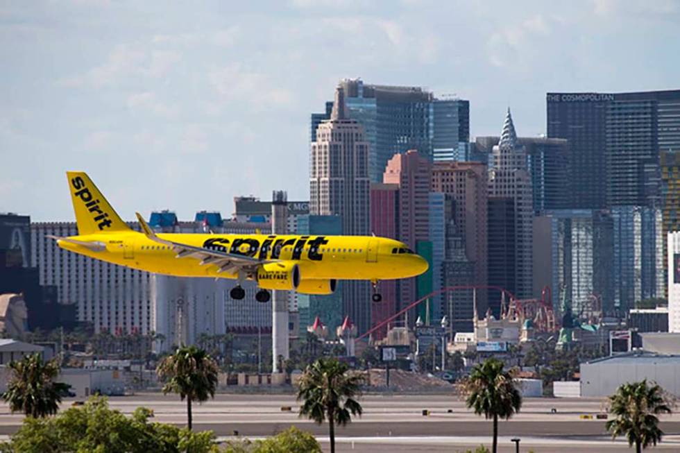 A Spirit Airlines flight prepares to land at McCarran International Airport in Las Vegas. (Las ...