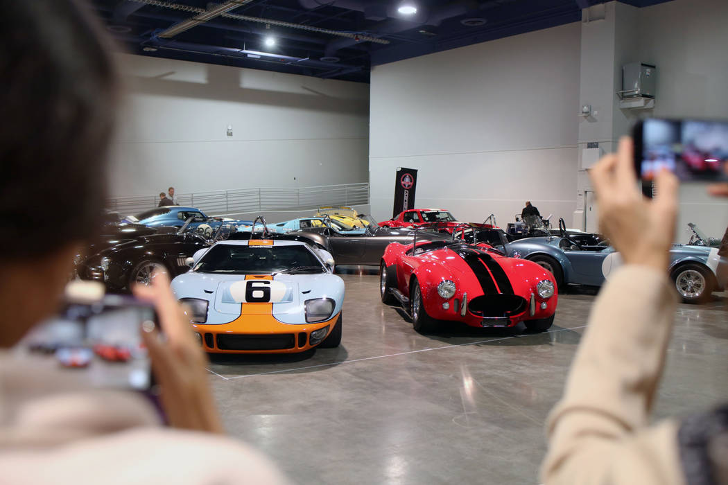 A collection of 1960s performance Shelby cars are displayed during a media preview of Big Boys ...