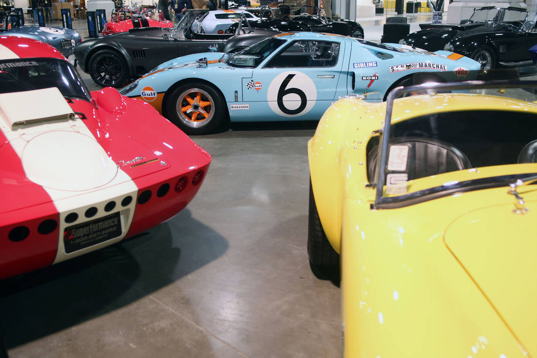 A collection of 1960s performance Shelby cars are displayed during a media preview of Big Boys ...