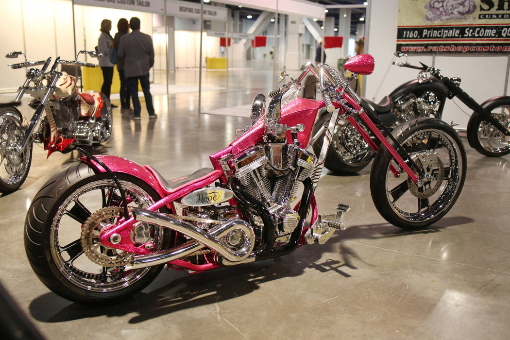 A Rat Shop Custom Bikes original bike made for breast cancer awareness month is displayed for a ...