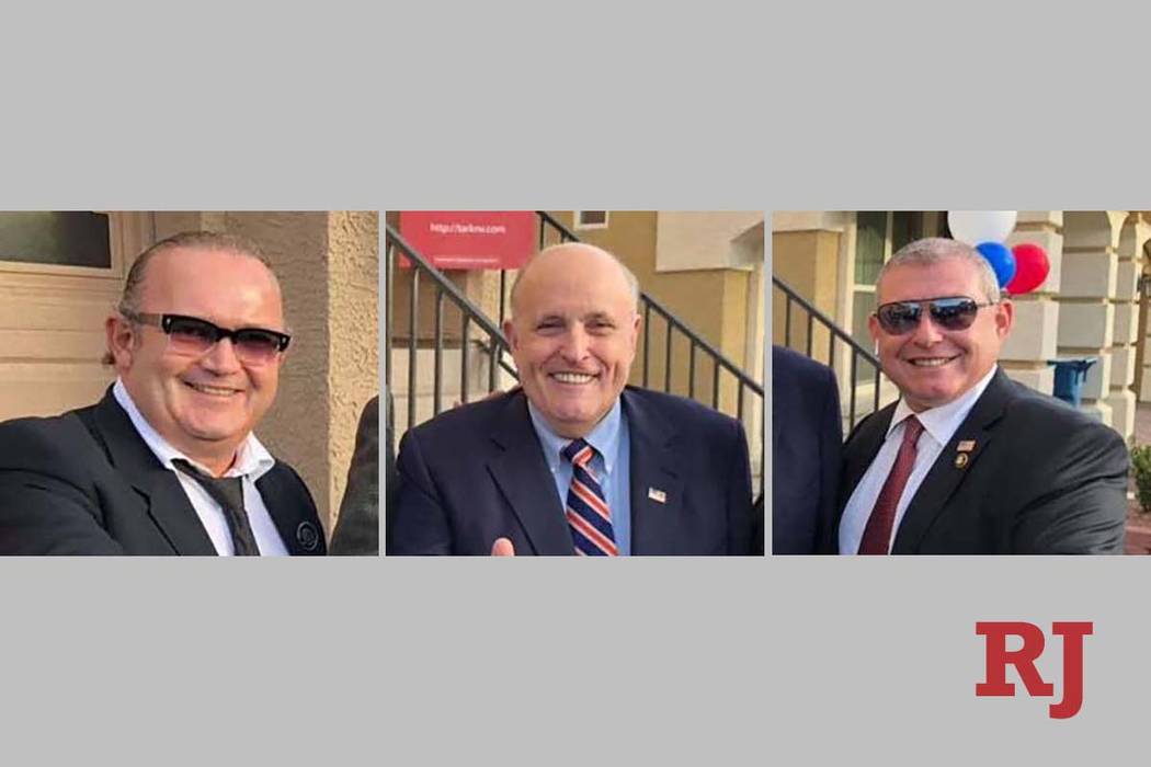Igor Fruman, left, former New York Mayor Rudy Giuliani and Lev Parnas (Facebook)