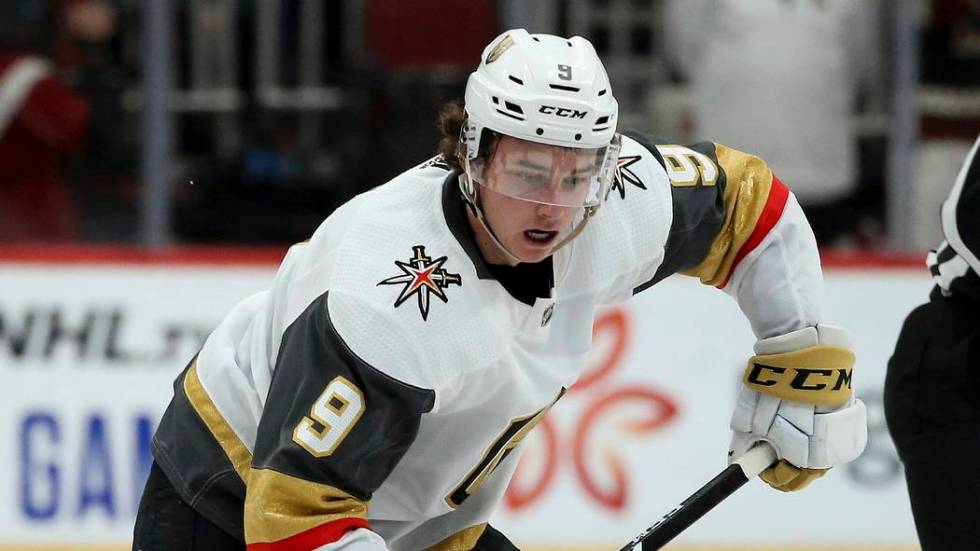 Vegas Golden Knights center Cody Glass goes after the puck against the Arizona Coyotes during t ...