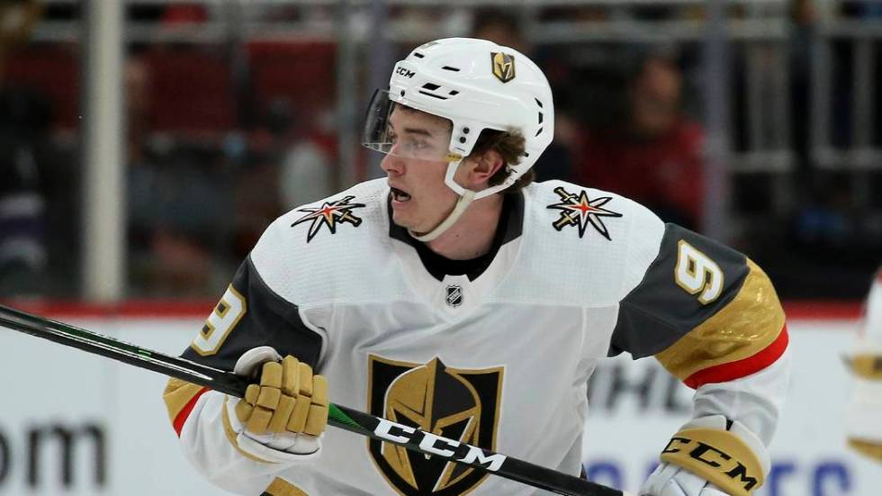 Vegas Golden Knights center Cody Glass goes after the puck against the Arizona Coyotes during t ...