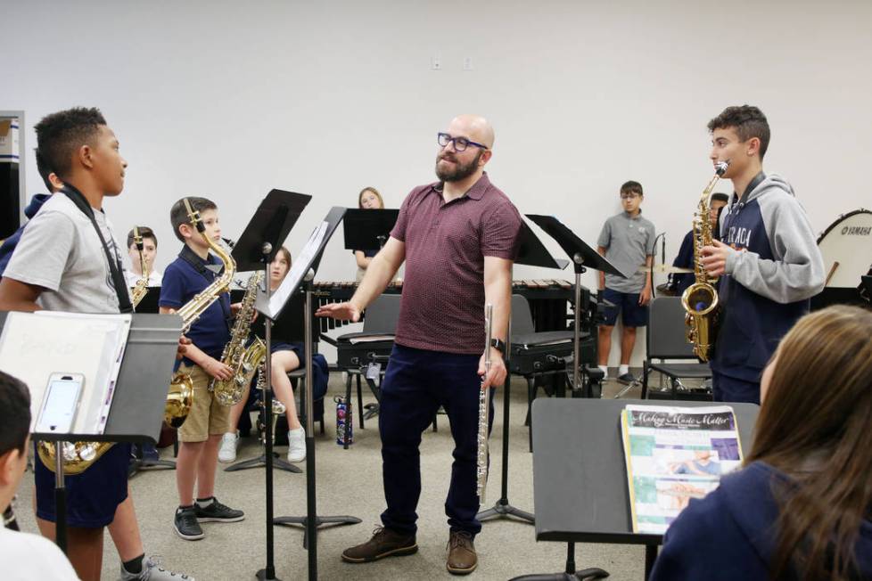 Director of the conservatory of Pinecrest Academy of Nevada, Chuck Maguire, teaches his Advance ...