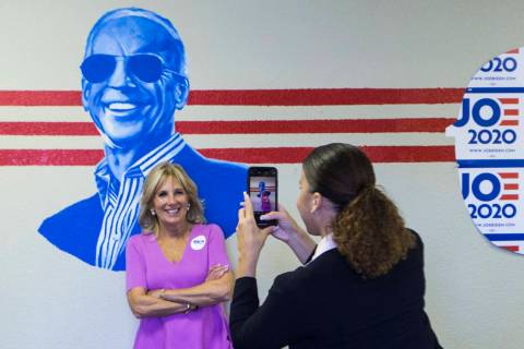 Jill Biden, wife of former Vice President and Democratic presidential candidate Joe Biden, pose ...