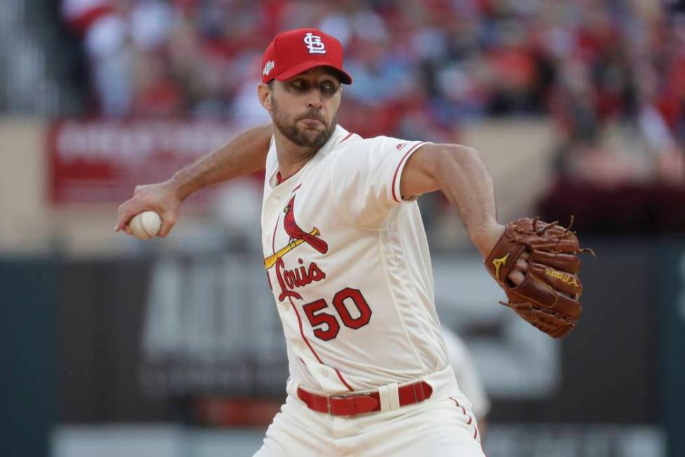 St. Louis Cardinals starting pitcher Adam Wainwright throws during the fourth inning of Game 2 ...