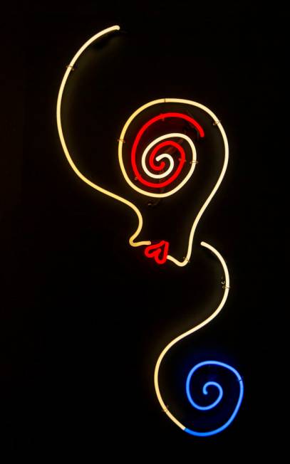 Art piece "Spiral-Eyed Girl" by Tim Burton hangs in his Lost Vegas art exhibition at ...