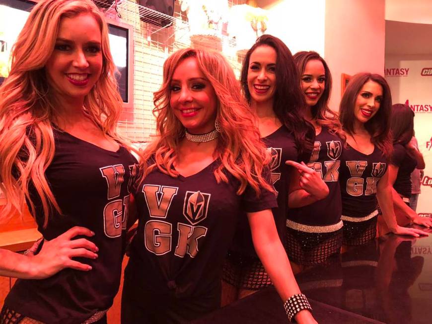 The cast of "Fantasy" at Luxor is wearing Vegas Golden Knights T-shirts onstage until the end o ...