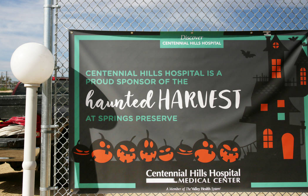 A sign welcoming individuals to the Haunted Harvest at the Springs Preserve in Las Vegas on Thu ...