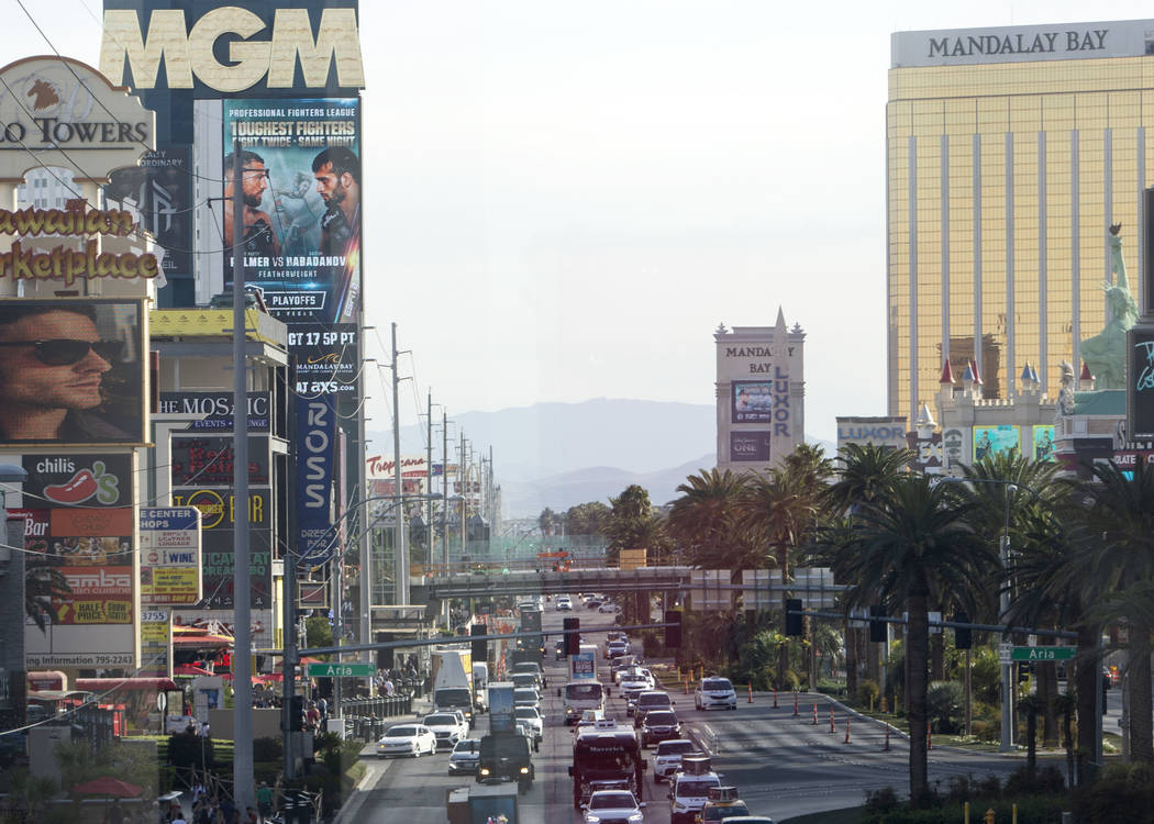 A pedestrian bridge is being constructed across Las Vegas Boulevard at Park Avenue on Wednesday ...