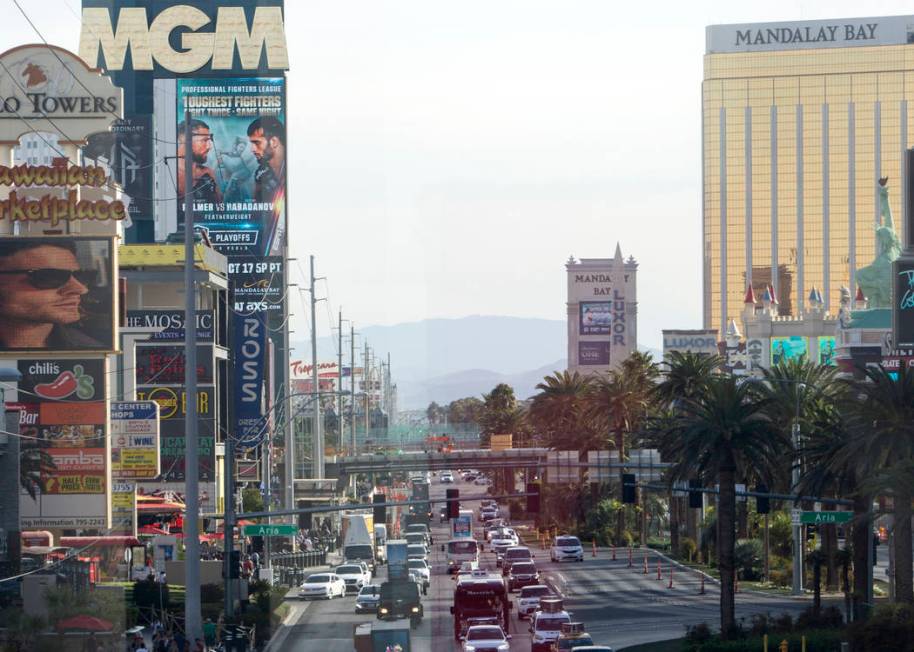 A pedestrian bridge is being constructed across Las Vegas Boulevard at Park Avenue on Wednesday ...