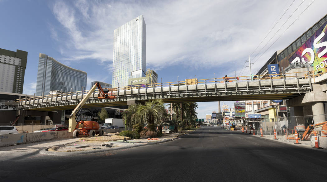 The intersection at Las Vegas Boulevard and Park Avenue has lane restrictions as a pedestrian b ...