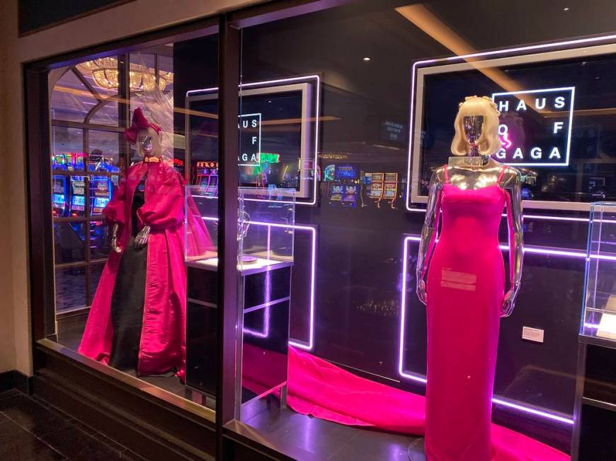 A look at a display case at Haus of Gaga as it is being updated at Park Theater at Park MGM on ...