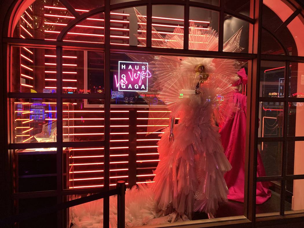 A look at a display case at Haus of Gaga as it is being updated at Park Theater at Park MGM on ...