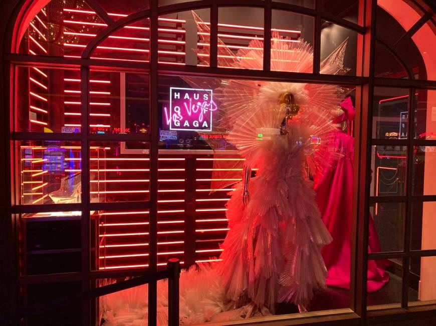 A look at a display case at Haus of Gaga as it is being updated at Park Theater at Park MGM on ...