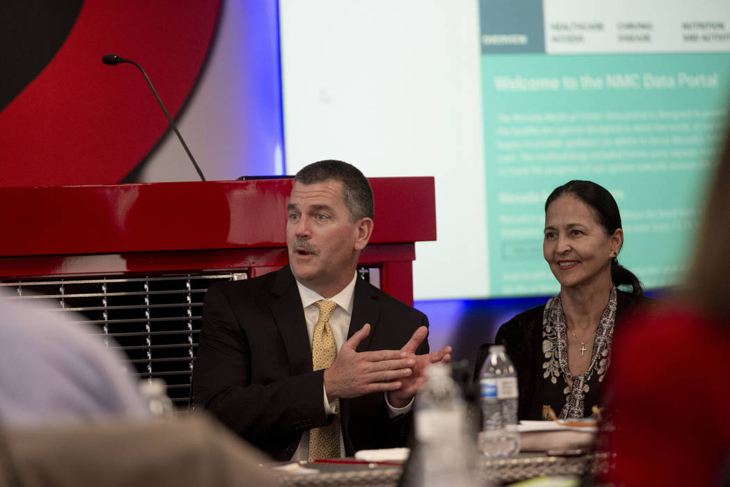 Nevada Medical Center advisory board chairman Dr. Shawn Gerstenberger, left, and board member D ...