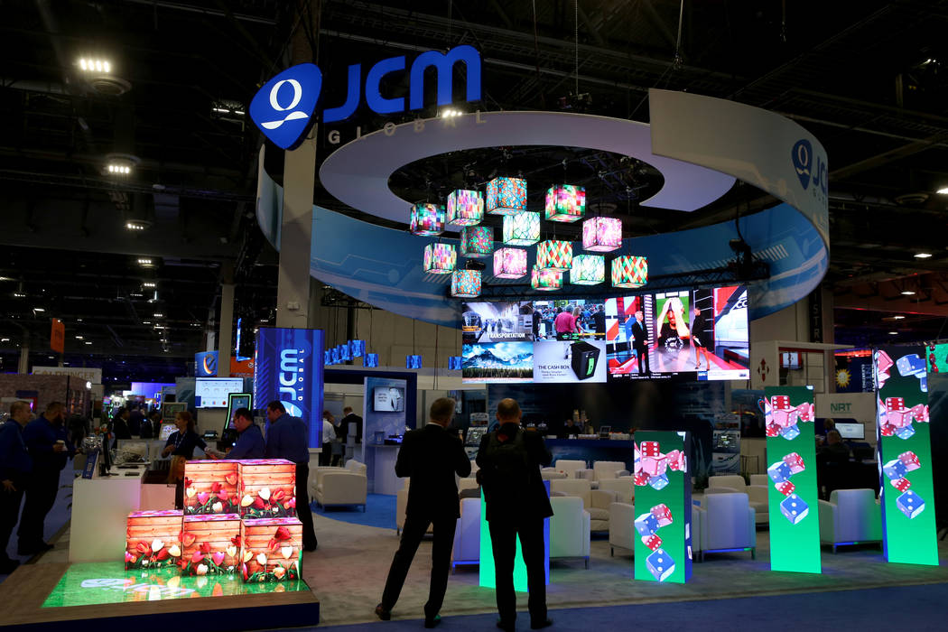 The JCM Global booth at the 2019 Global Gaming Expo at the Sands Expo and Convention Center in ...