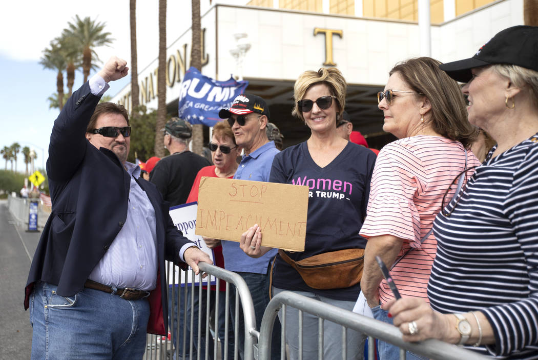Nevada GOP Chairman Michael McDonald activates a cheer from Trump supporters at the March for T ...