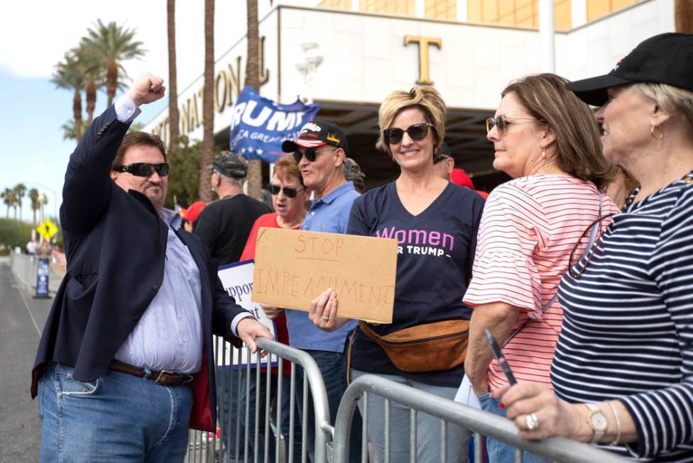 Nevada GOP Chairman Michael McDonald activates a cheer from Trump supporters at the March for T ...