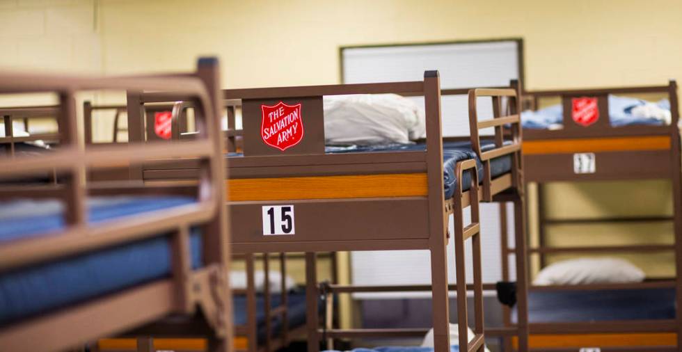A view of the bunks at The Salvation Army homeless shelter near downtown Las Vegas on Tuesday, ...