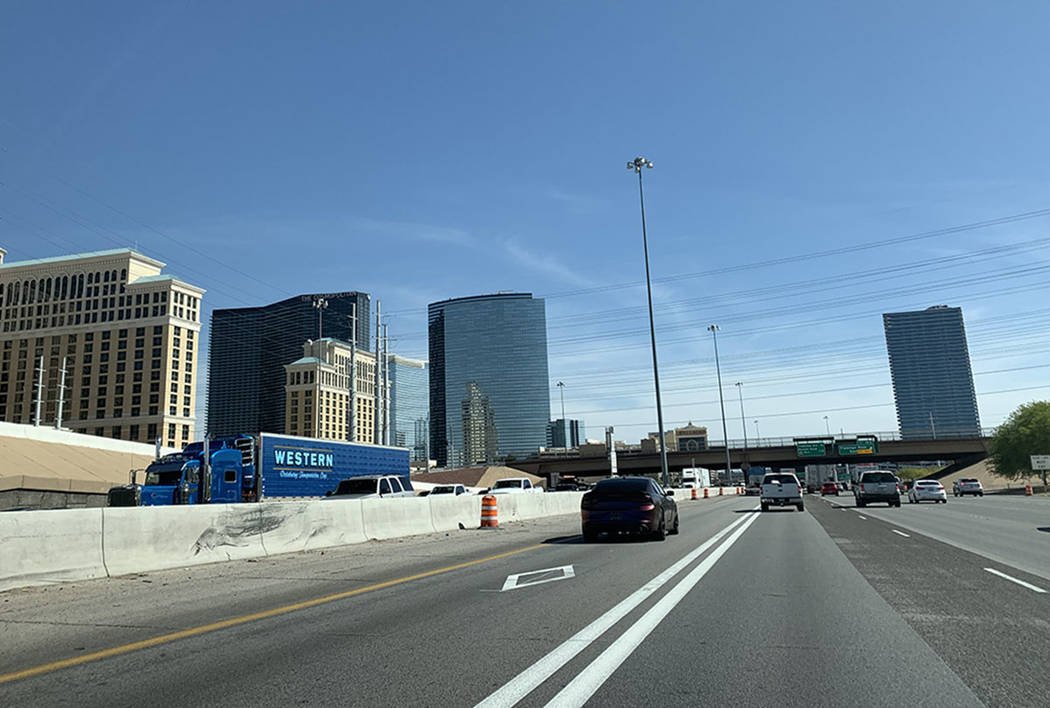 A car drives in the high occupancy vehicle lane. (Las Vegas Review-Journal)