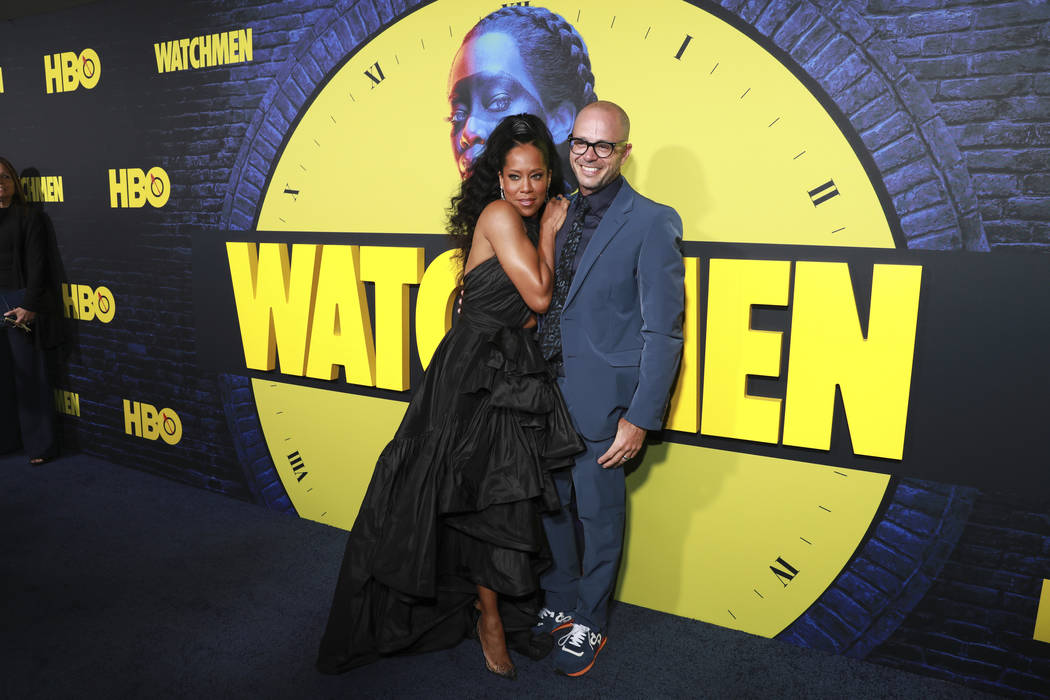 Regina King and Damon Lindelof attend the "Watchmen" premiere at the Cinerama Dome on ...