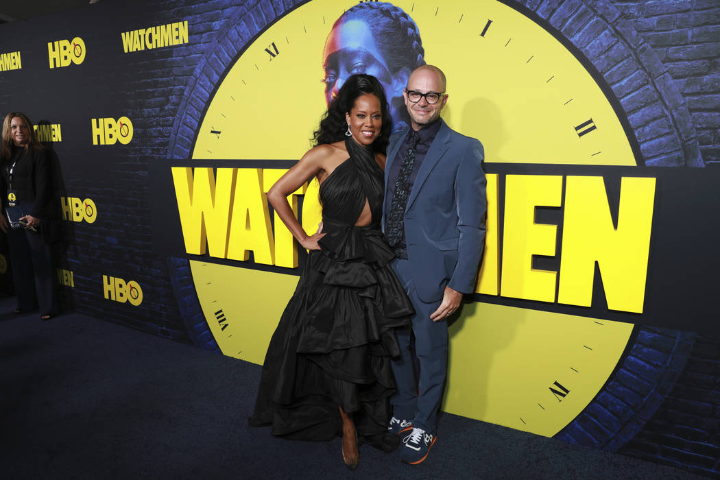 Regina King and Damon Lindelof attend the "Watchmen," premiere at the Cinerama Dome, ...