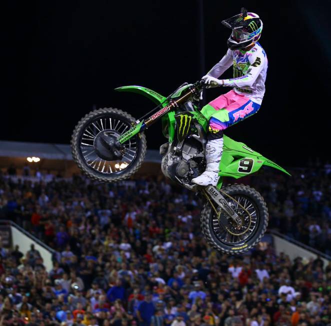 Adam Cianciarulo (9) competes during the first round of the Monster Energy Cup Supercross main ...