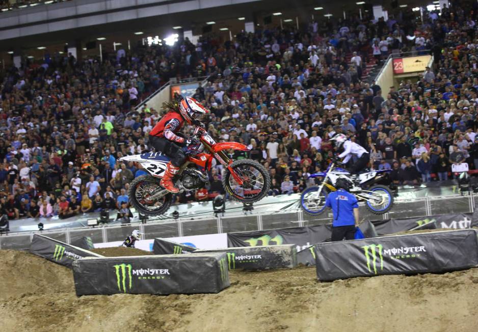 Malcolm Stewart (27) competes during the second round of the Monster Energy Cup Supercross main ...