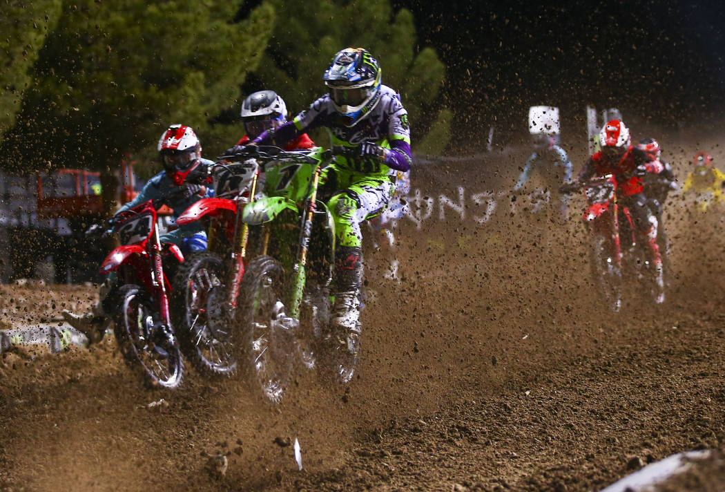 Eli Tomac (1) competes during the third main event of the Monster Energy Cup Supercross race at ...