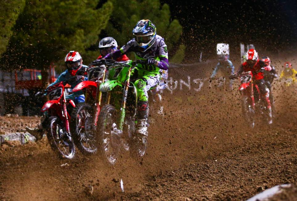 Eli Tomac (1) competes during the third main event of the Monster Energy Cup Supercross race at ...