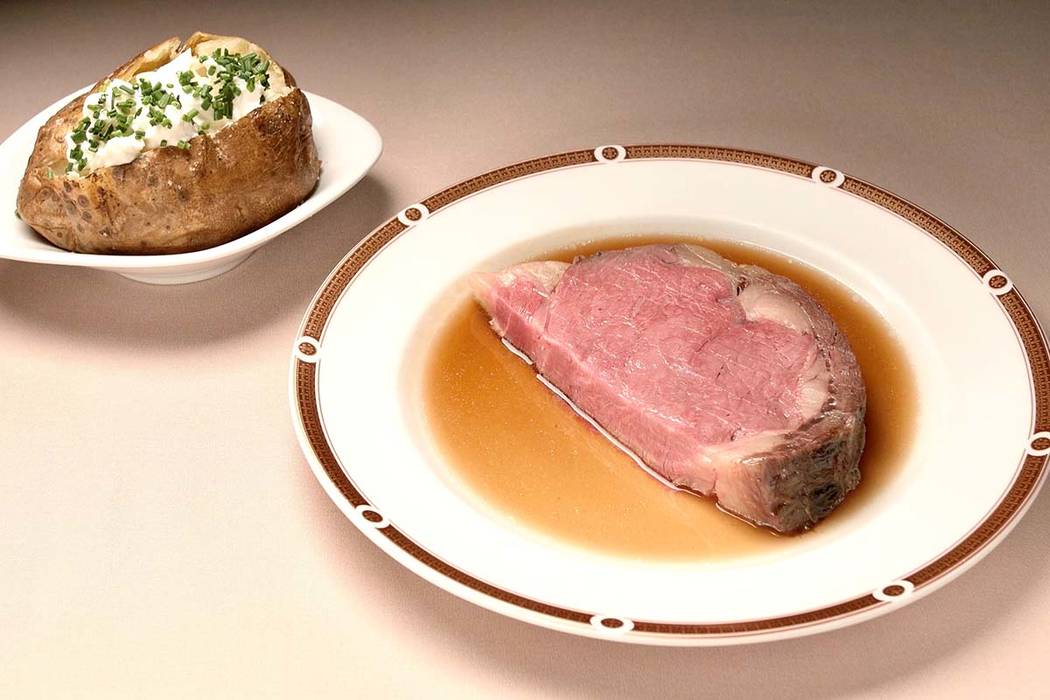 Prime rib at Primarily Prime Rib at South Point is served in four cuts ranging plus one as blac ...