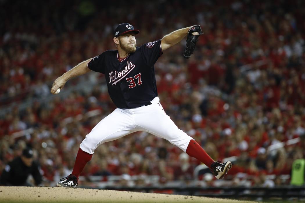 Washington Nationals starting pitcher Stephen Strasburg throws during the second inning of Game ...