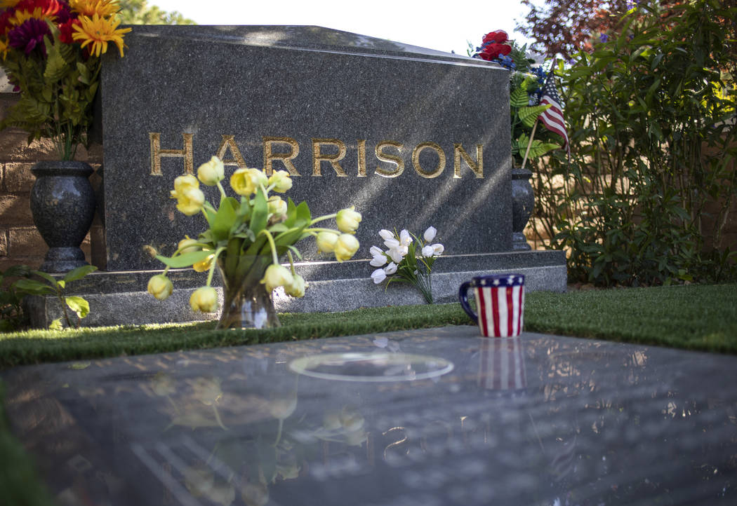 The grave of Richard "Old Man" Harrison sits at Palm Northwest Cemetery on Monday, Oct. 21, 201 ...