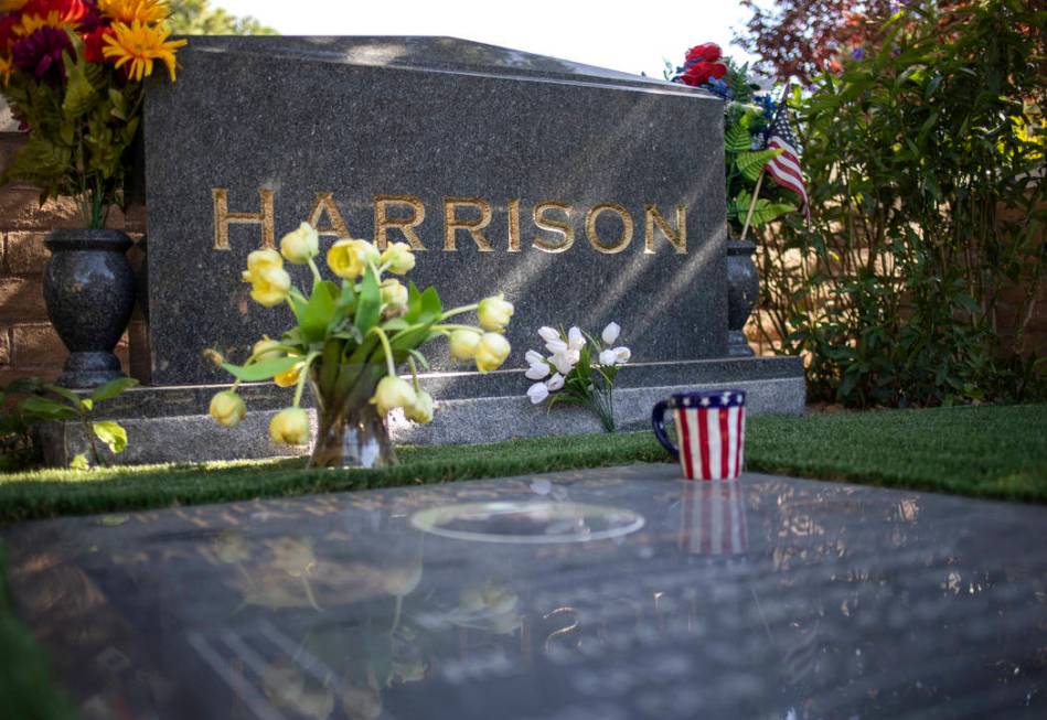 The grave of Richard "Old Man" Harrison sits at Palm Northwest Cemetery on Monday, Oct. 21, 201 ...