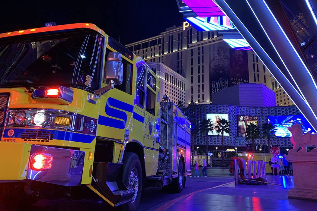 Crews respond to a report of a fire Monday, Oct. 21, 2019, at The Cosmopolitan on the Las Vegas ...