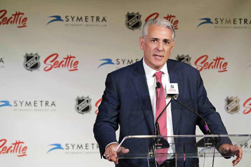 This July 18, 2019, file photo shows Ron Francis talking to reporters, in Seattle after he was ...