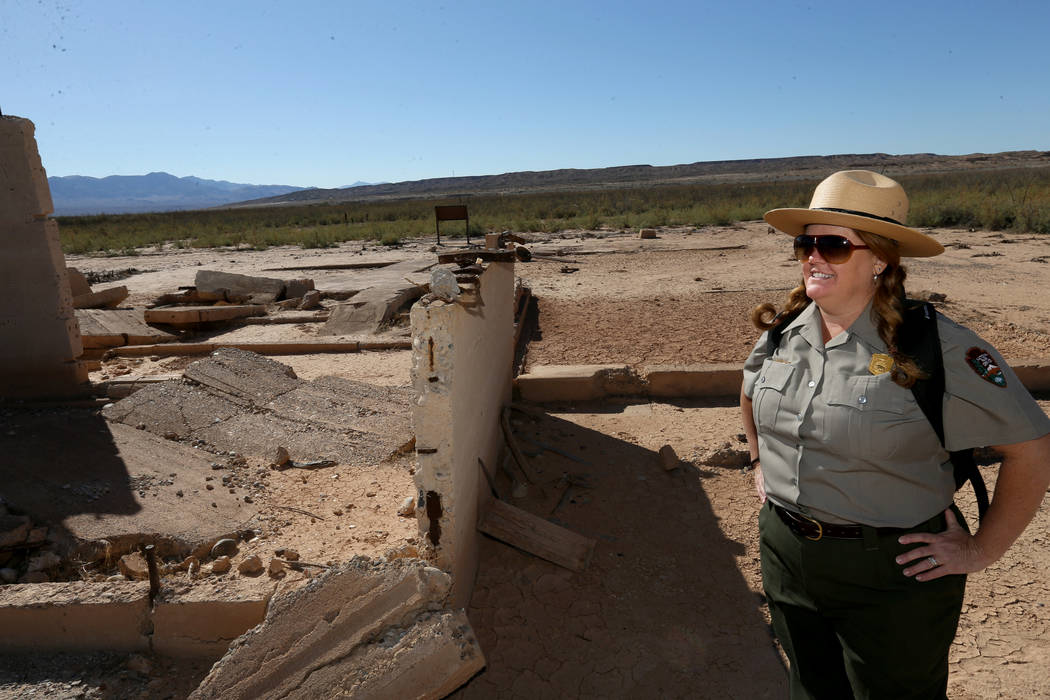 Lake Mead National Recreation Area spokeswoman Christie Vanover with the remains of the grocery ...