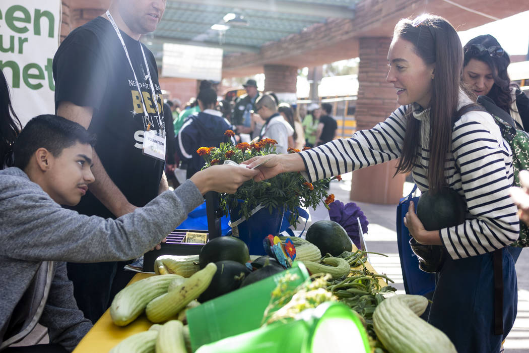 Dell H. Robison Middle School student Randy Delgado, 13, left, and Samantha Percoski, Mount Cha ...