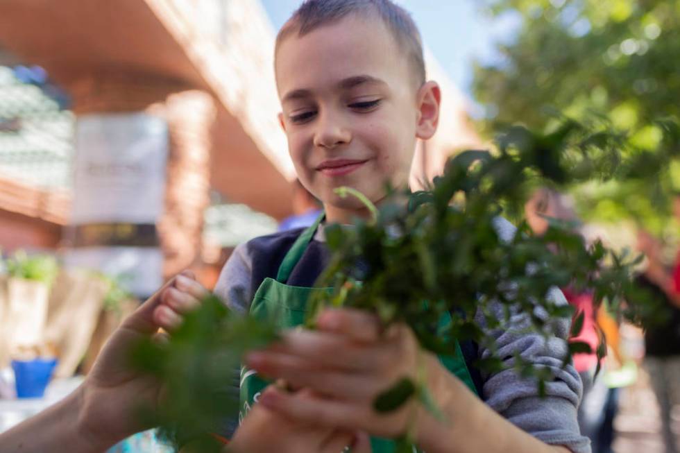 John C. Bass Elementary student Micah Mitchell, 6, holds fresh mint to sell during the nation's ...