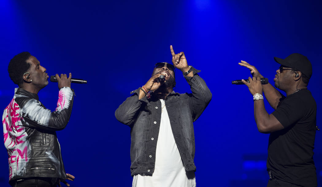 Boyz II Men perform during the Vegas Strong Benefit Concert at T-Mobile Arena on Friday, Dec. 1 ...