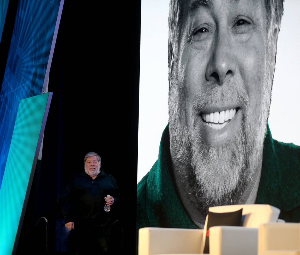 Steve Wozniak takes the stage to deliver the keynote address during the 2019 J.D. Power Auto Re ...