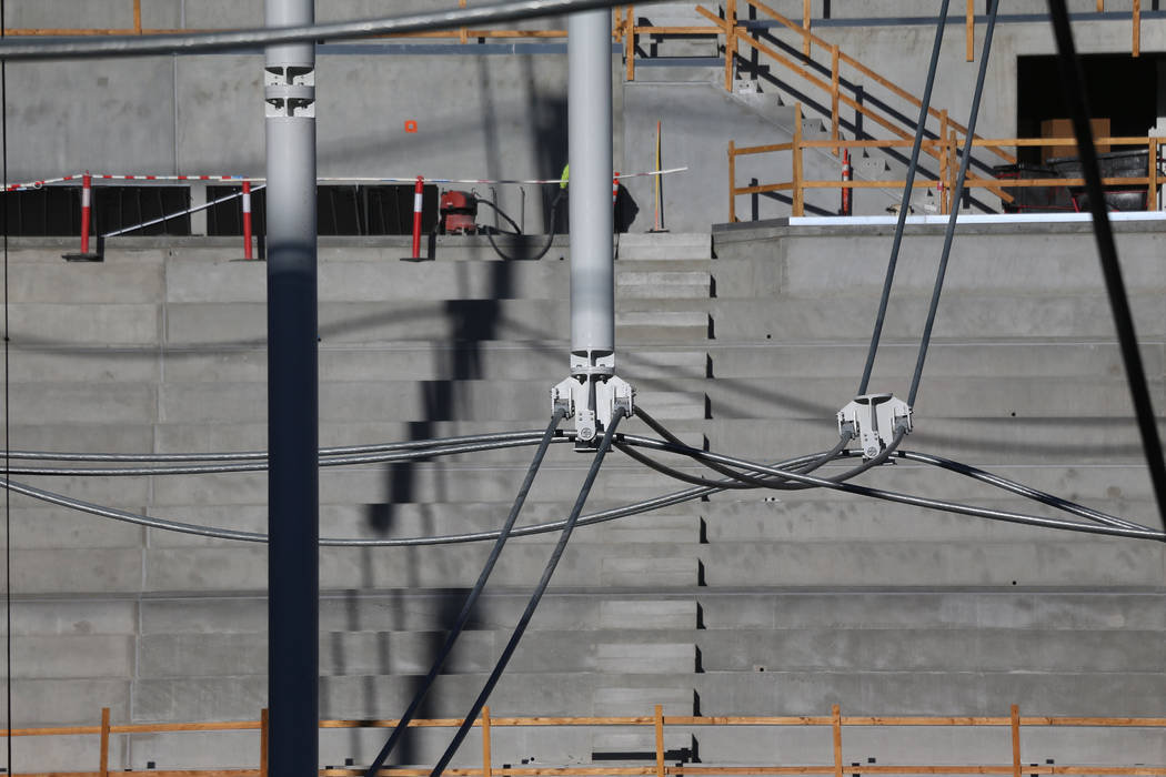 The cable net system that will support the roof at the Raiders Allegiant Stadium in Las Vegas, ...