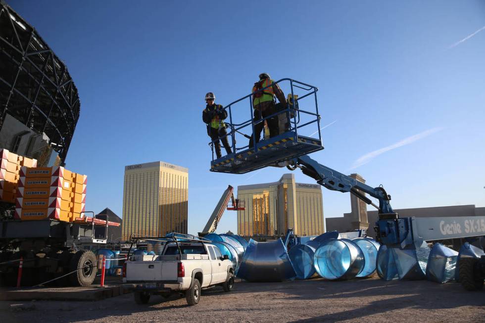 The Raiders Allegiant Stadium construction site in Las Vegas, Thursday, Oct. 24, 2019. (Erik Ve ...