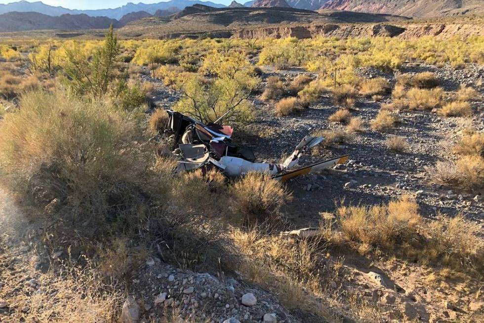 Debris from a helicopter crash near Red Rock Canyon on Wednesday, Oct. 23, 2019. (Nevada Highwa ...