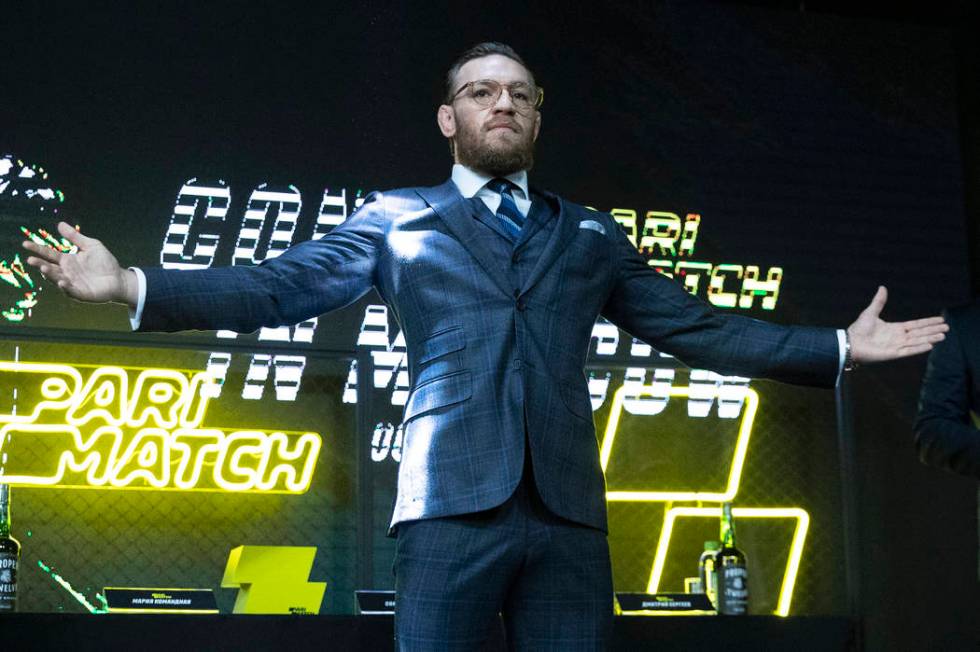 UFC (Ultimate Fighting Championship) fighter Conor McGregor gestures during a news conference i ...