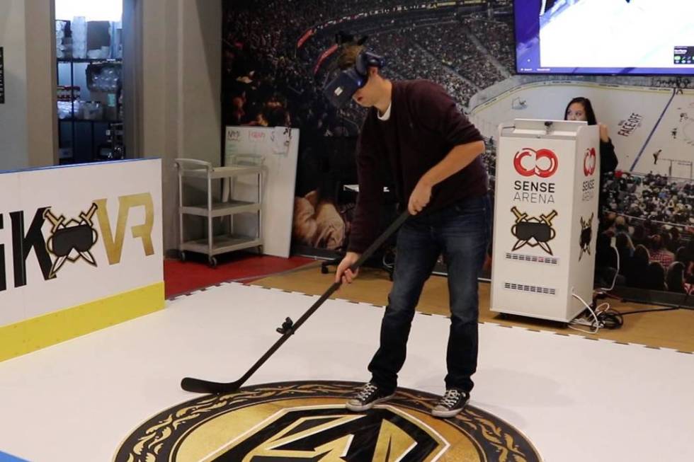 Review-Journal reporter Ben Gotz tries out the Golden Knights' new virtual reality experience, ...