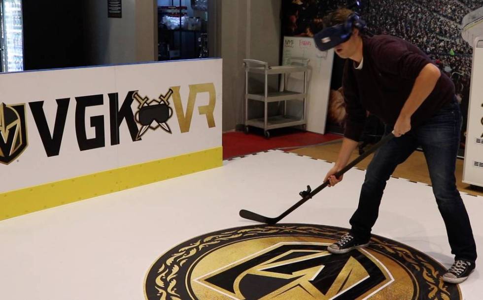 Review-Journal reporter Ben Gotz tries out the Golden Knights' new virtual reality experience, ...